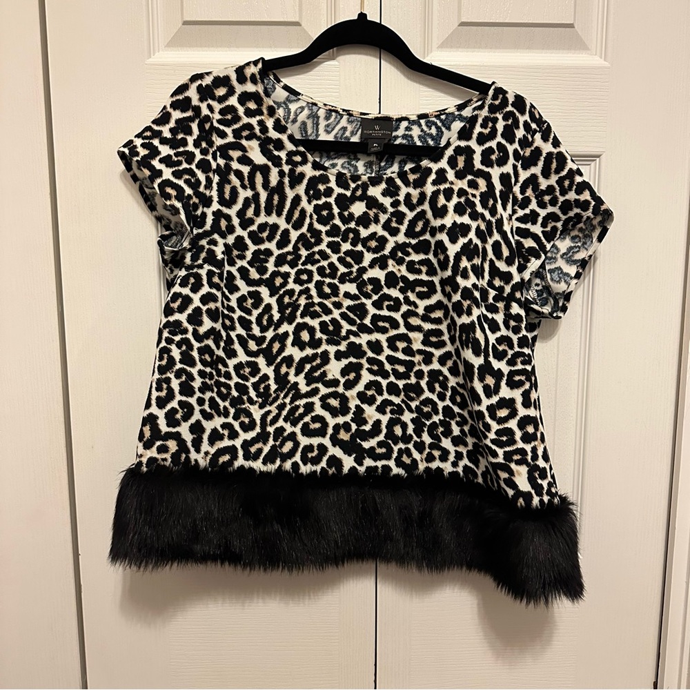 Worthington Leopard Print and Faux Fur Blouse